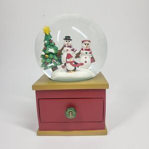Starbucks Coffee Snowglobe Winter Snowman Scene Christmas Snow Globe w/Drawer